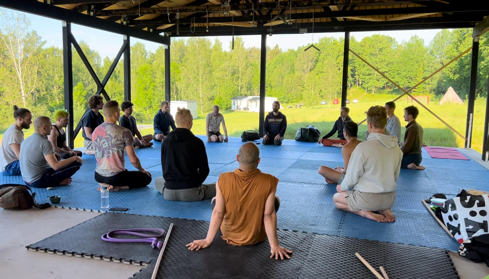 Group session on mats